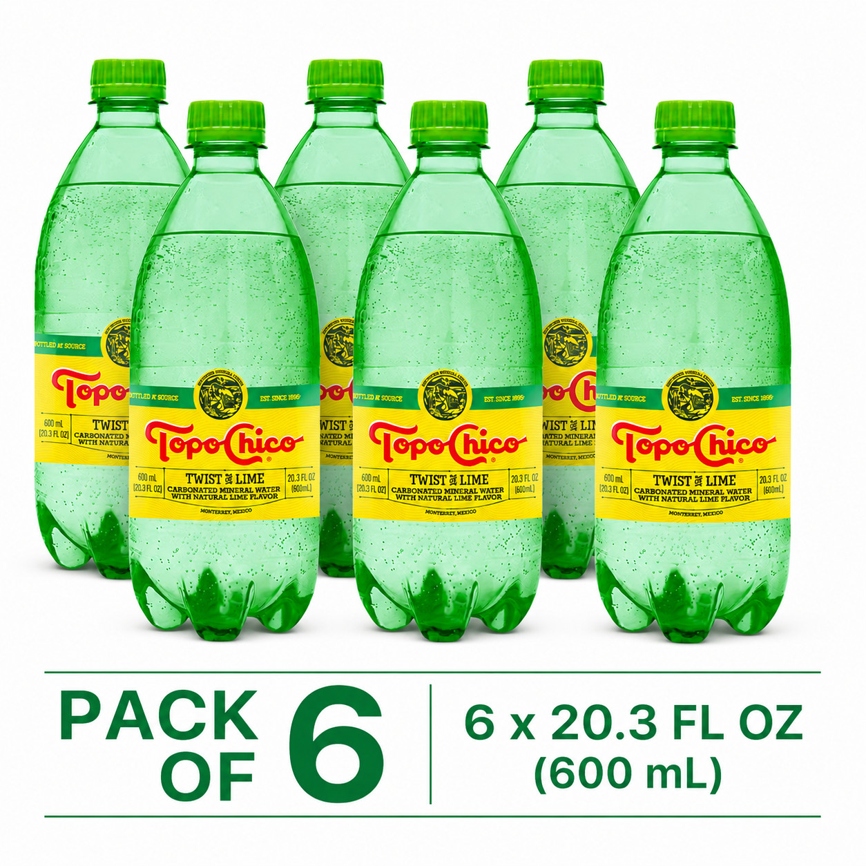 Topo Chico Twist of Lime Sparkling Mineral Water 20.3 Fl Oz Bottles 6 Pack