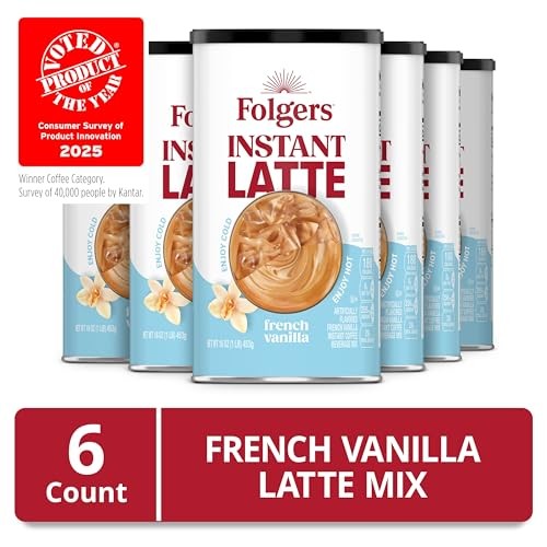 Folgers French Vanilla Flavored Instant Latte, 16 Ounce (Pack of 6)