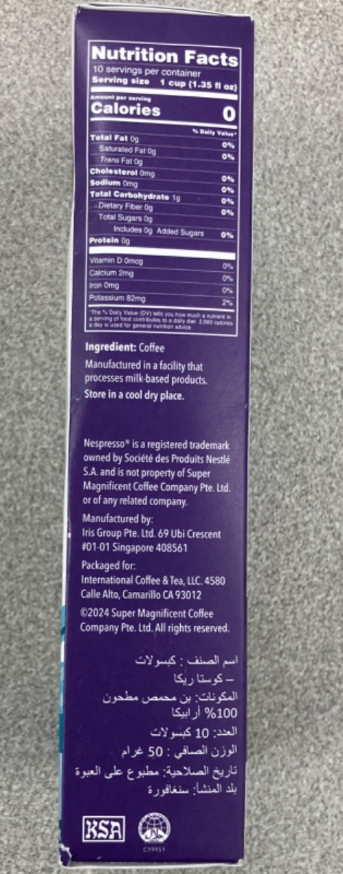 Coffee Bean & Tea Leaf Single Origin Costa Rica Nespresso 10 Capsule Exp 07/2026
