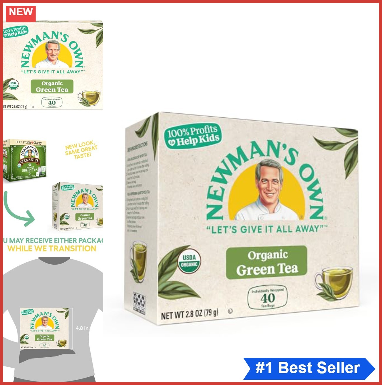 Organic Green Tea Bags 40 Count Kosher Gluten Free Dairy Free High Caffeine