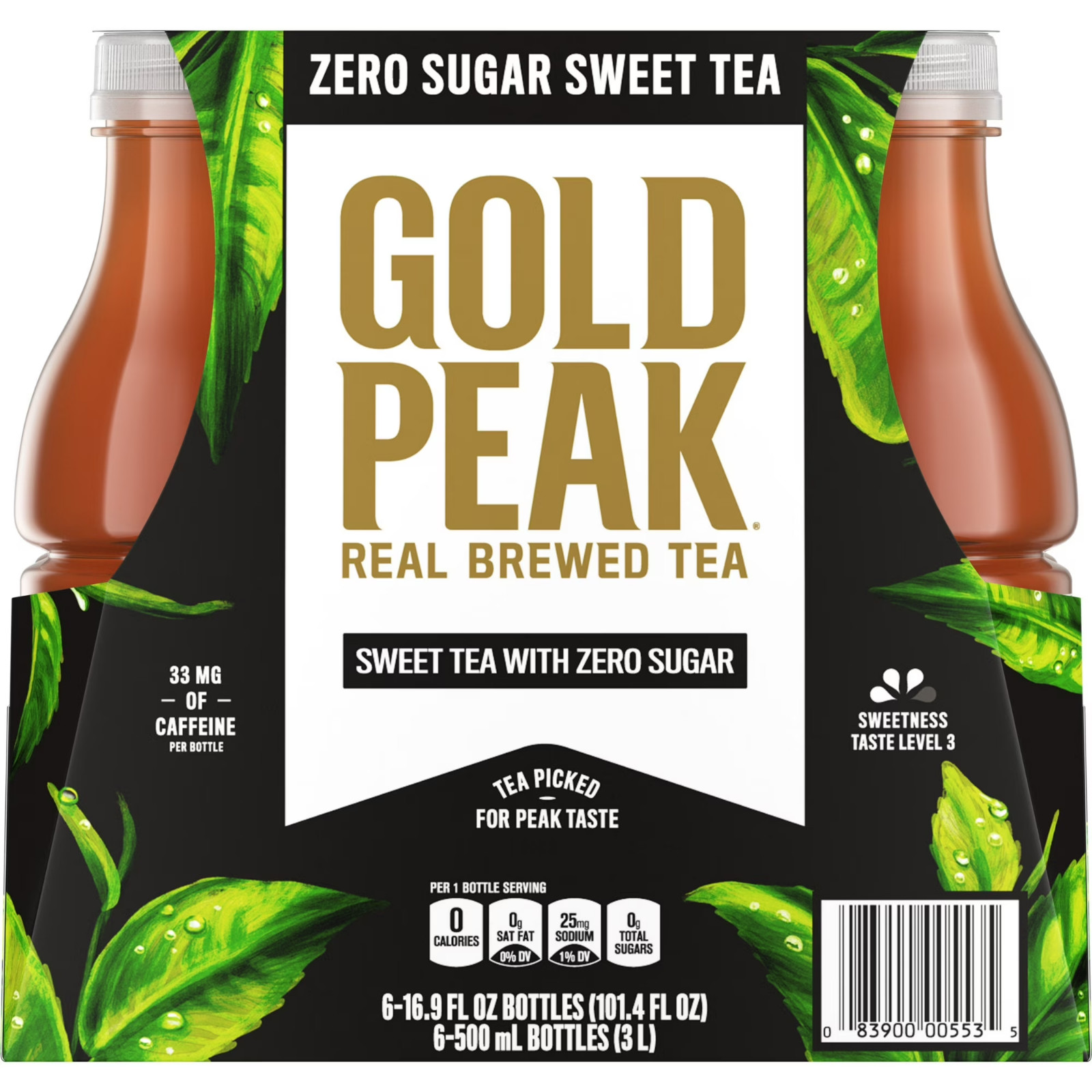 (2 PACK) Gold Peak Iced Tea Zero Sugar Sweet Tea Bottles 16.9 fl oz 6 pack