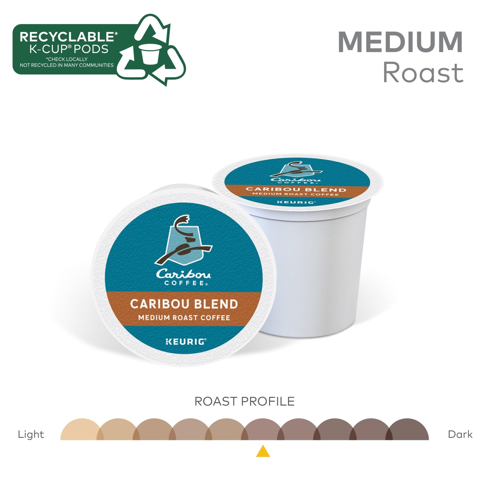 Caribou Coffee Caribou Blend Medium Roast K Cup Pods 32 Count Recyclable