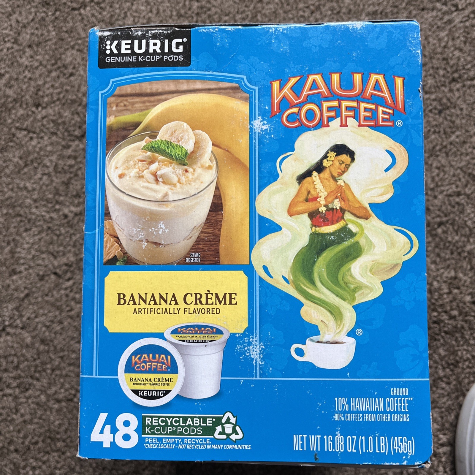 Kauai Coffee Banana Crème K-Cups For Keurig 10% Hawaiian Coffee 48 Pods. New