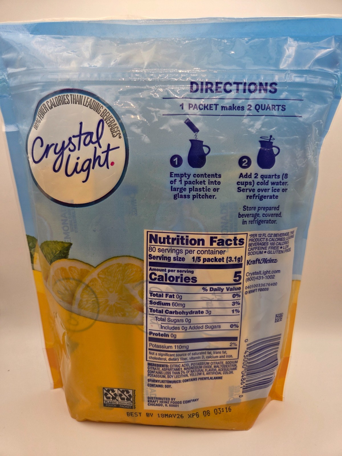 2 PACK – 16ct Crystal Light Lemon Iced Tea Powdered Drink Mix (Total 32 Packets)