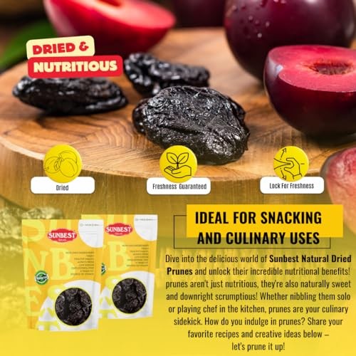 SUNBEST NATURAL Jumbo Pitted Dried Prunes in a Resealable Bag, 3 lb.