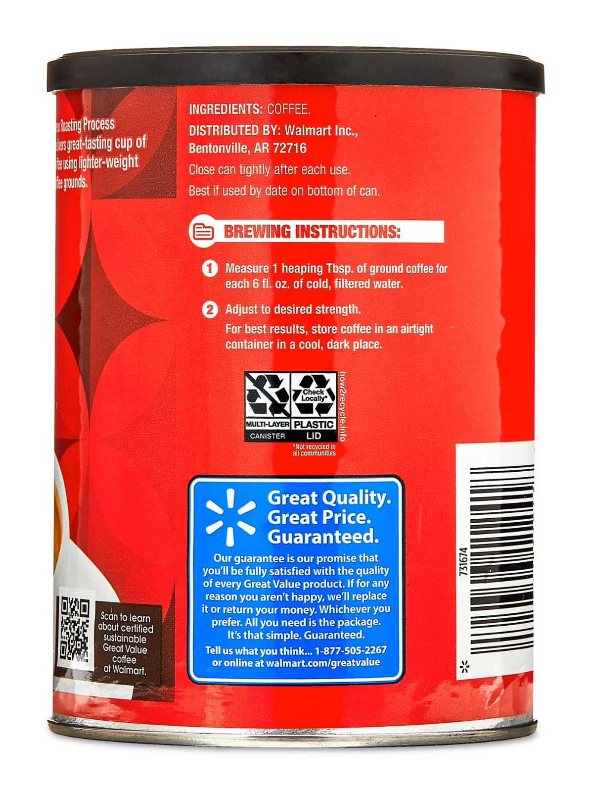 (2 PACK) Great Value Classic Roast Ground Naturally Caffeinated Coffee, 9.6 oz