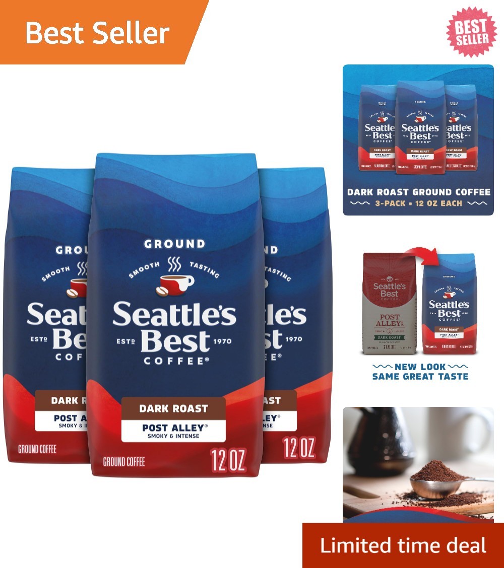Smooth & Rich Seattle’s Best Dark Roast Coffee – 3 x 12 oz Bags of 100% Arabica