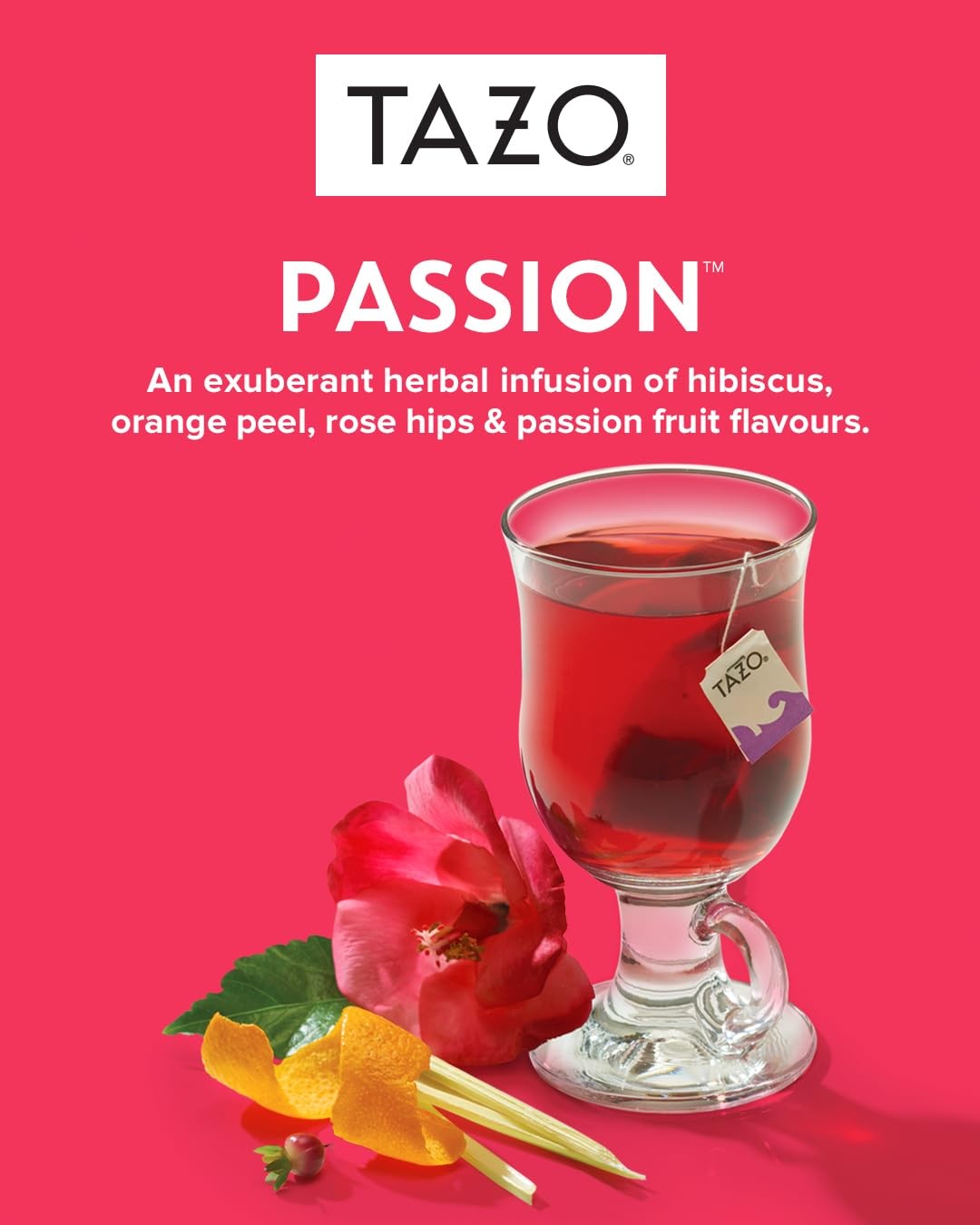 TAZO Passion Herbal Tea Bags | Caffeine Free | 20 Count | Non-GMO | Kosher