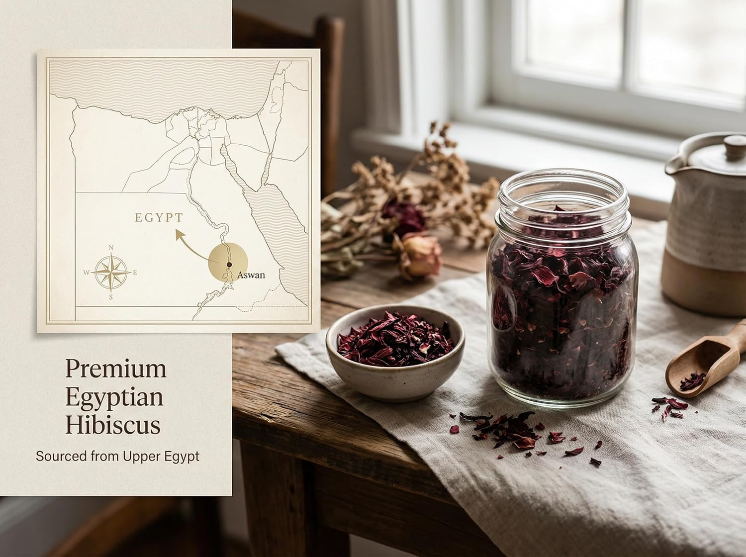 Hibiscus Tea, 1LB, Organic Hibiscus Flowers from Egypt – Cut & Sifted – Loose Le