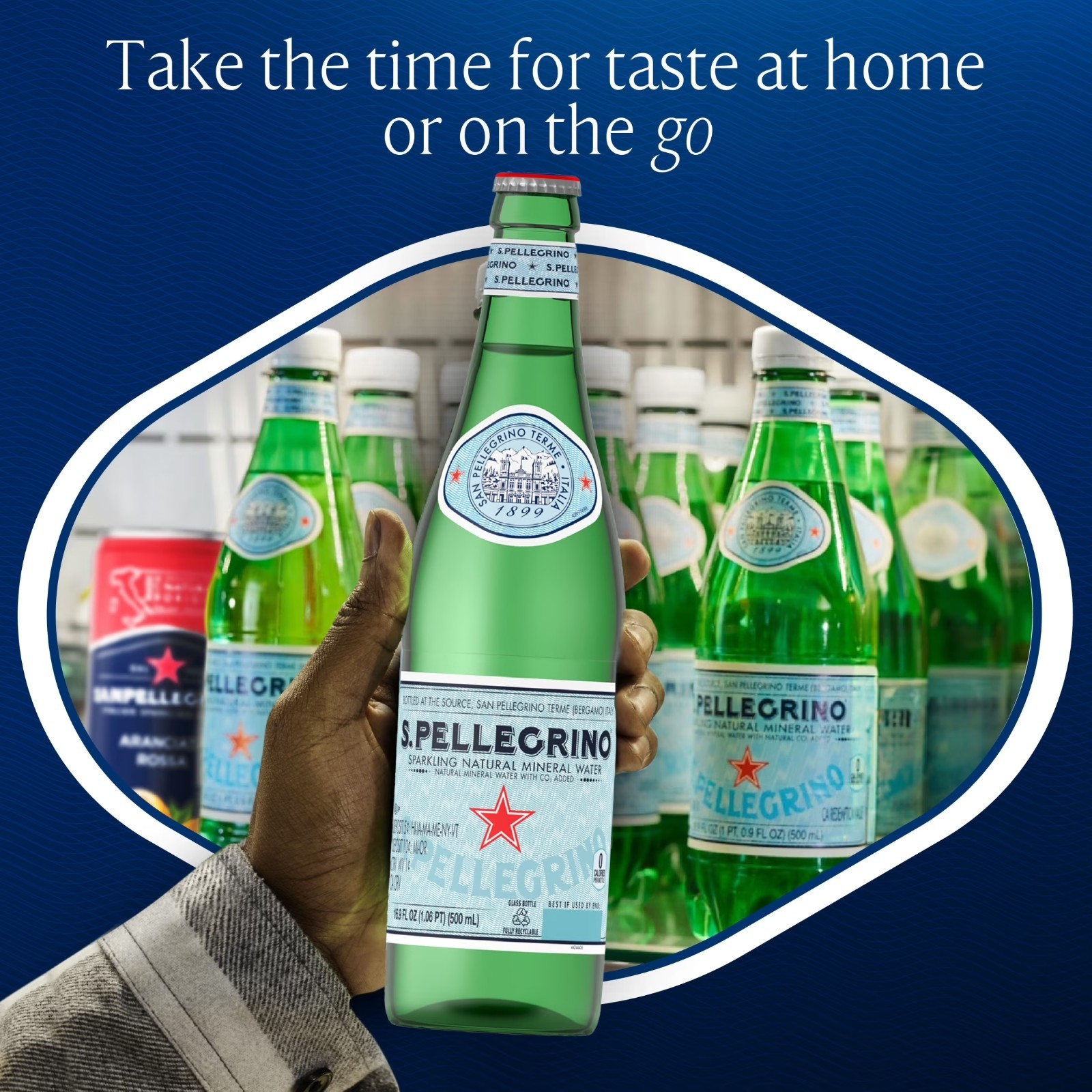 S.Pellegrino Sparkling Natural Mineral Water, 8 Pack 16.9 fl oz glass bottles.