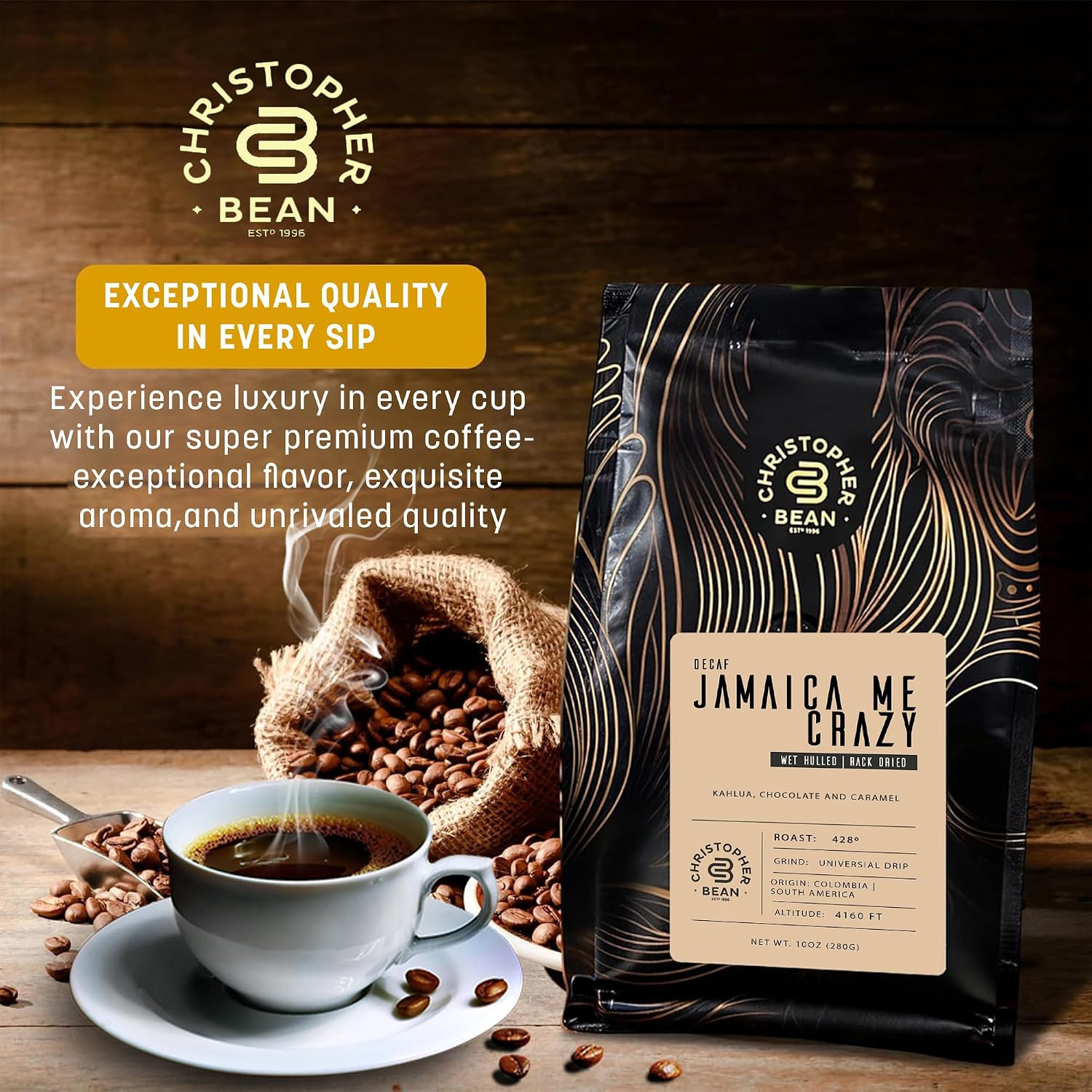 Christopher Bean Coffee – Certified Kosher – Decaf Ground Universal Drip Jamaica