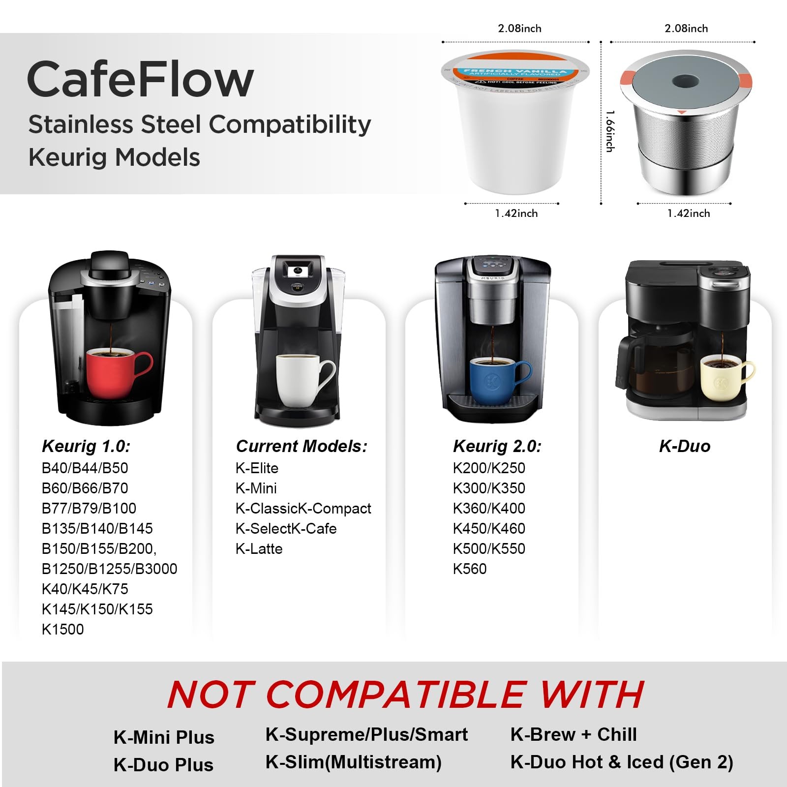 Noalto Reusable K Cups and Coffee Pods,Universal stainless 2 PACK, Sliver