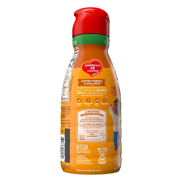 Coffee Mate Pumpkin Spice Zero Non-Dairy Liquid Coffee Creamer, 32 fl oz 3 PACK