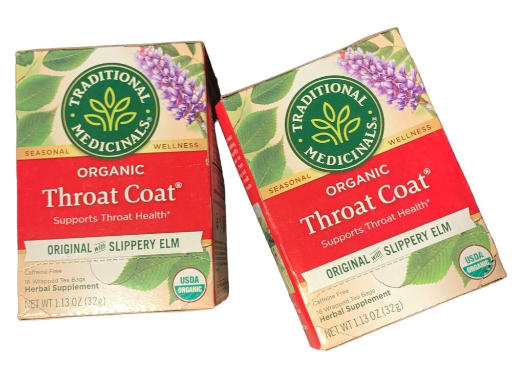 2x Traditional Medicinals Throat Coat ORIGINAL With SLIPPERY ELM 1.13oz 01/2025