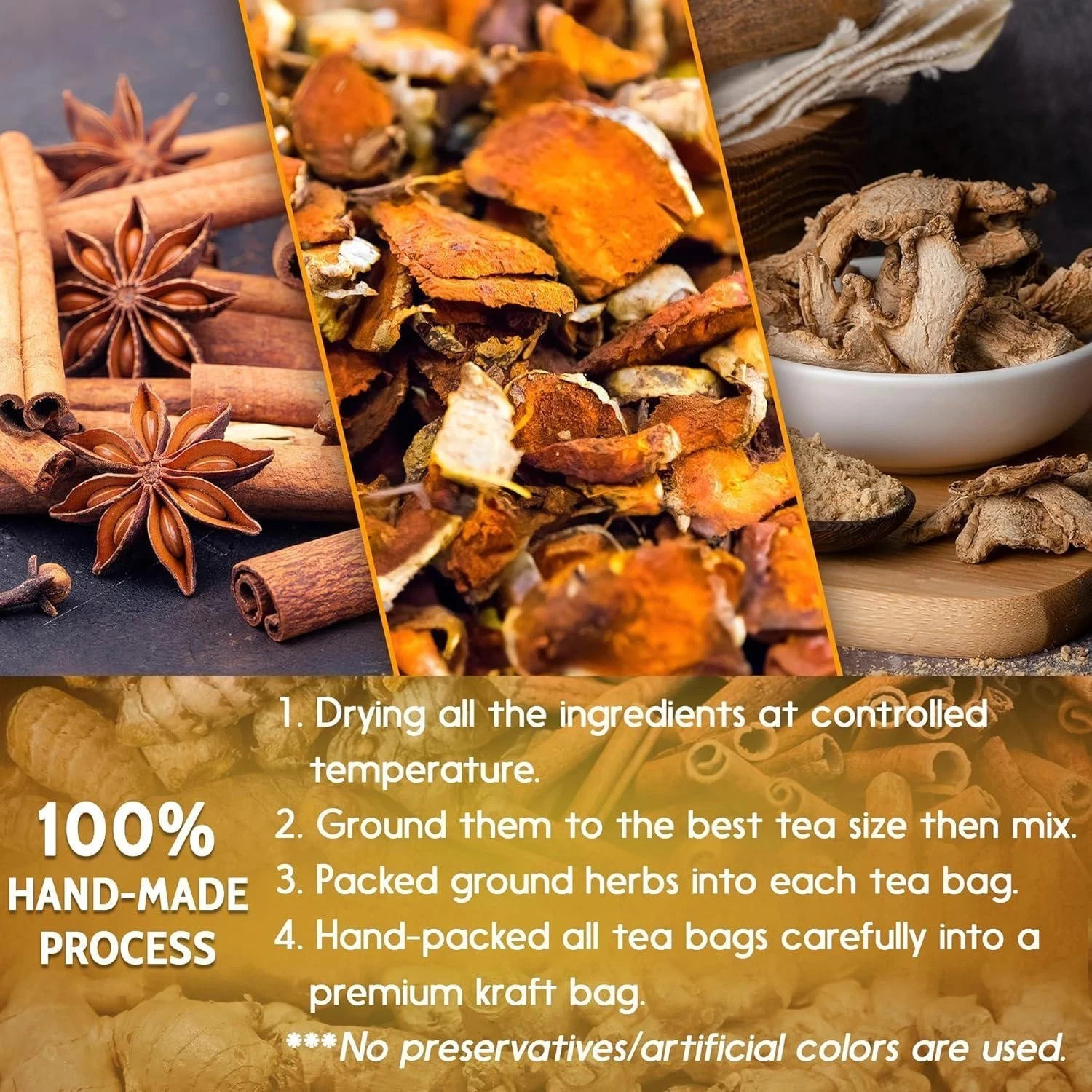 Turmeric Ginger Cinnamon Tea 60/120 Bags Vegan No Sugar Caffeine Gluten Free Hot