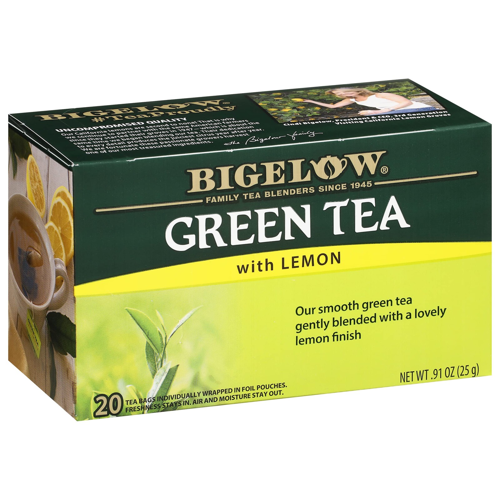 Bigelow Green Tea with Lemon 20 Count Caffeinated Gluten Free Kosher Pack of 6