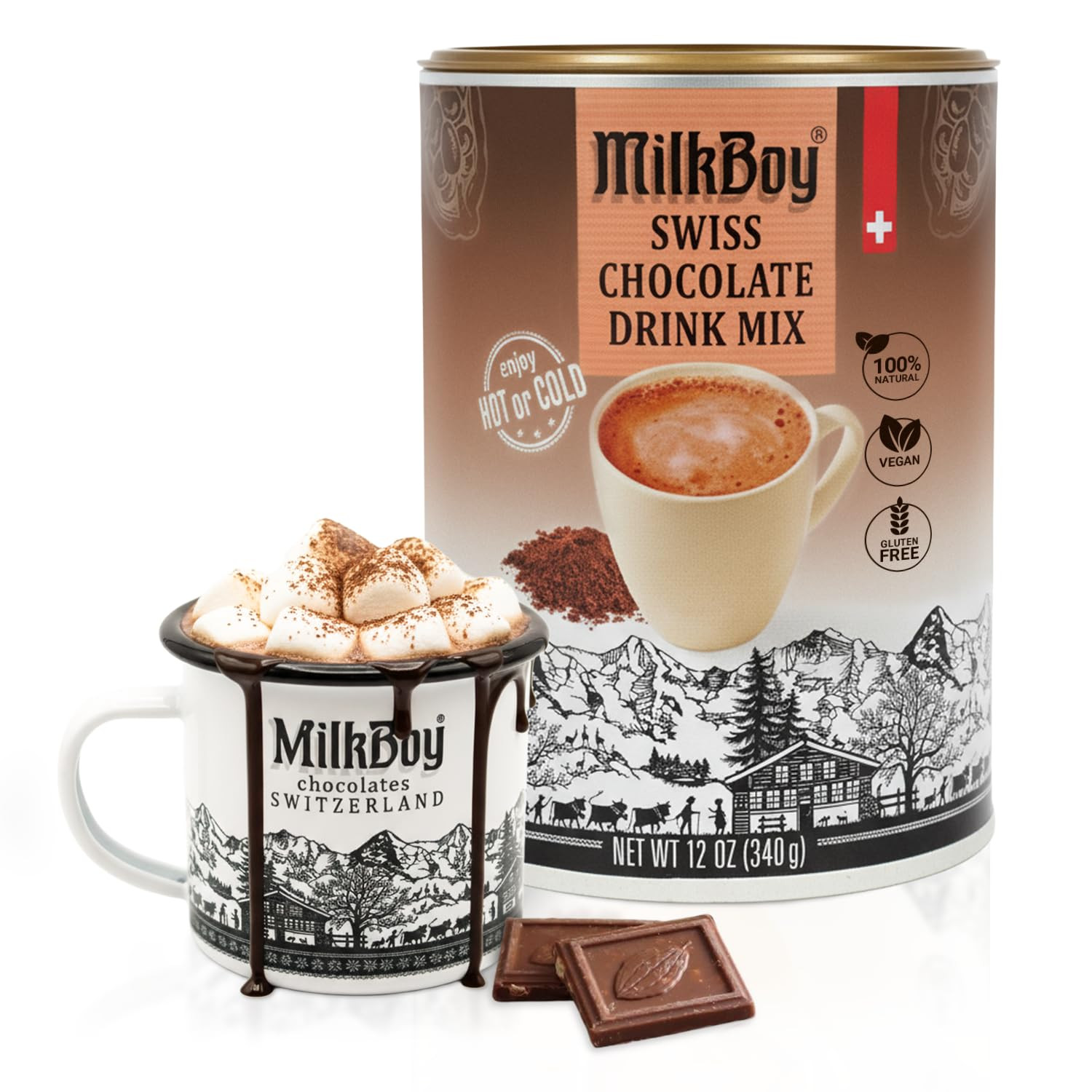Milkboy Dairy Free Hot Chocolate Mix – Gluten Free Swiss Cocoa Drink Powder, Veg