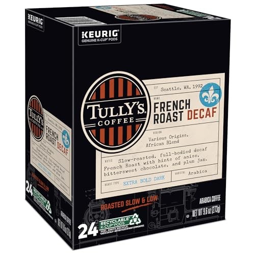 Tully’s Coffee French Roast Decaf, Keurig Single-Serve K-Cup Pods, Dark…