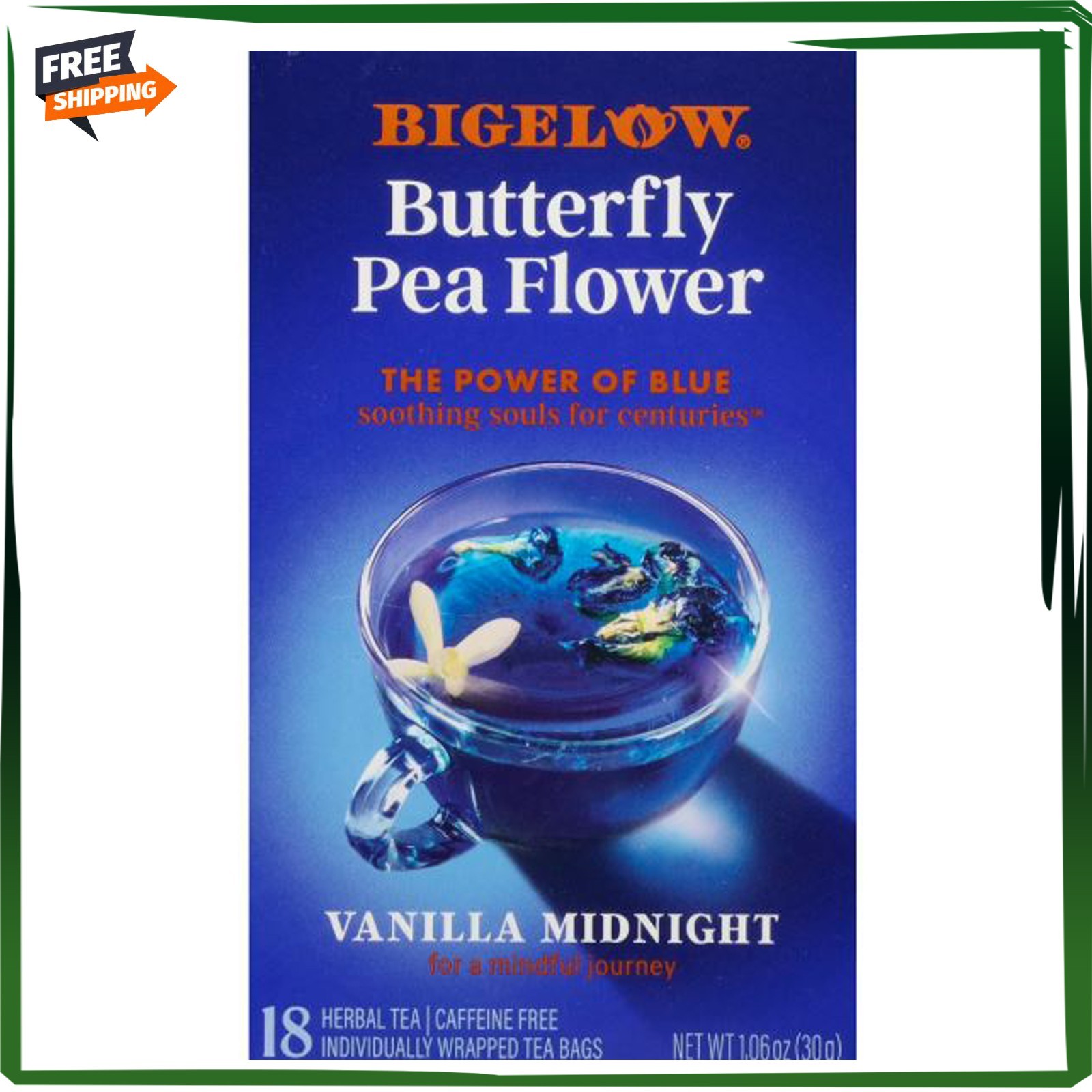 Bigelow Butterfly Pea Flower Sapphire Bay, Herbal Tea, Tea Bags, 18 Count