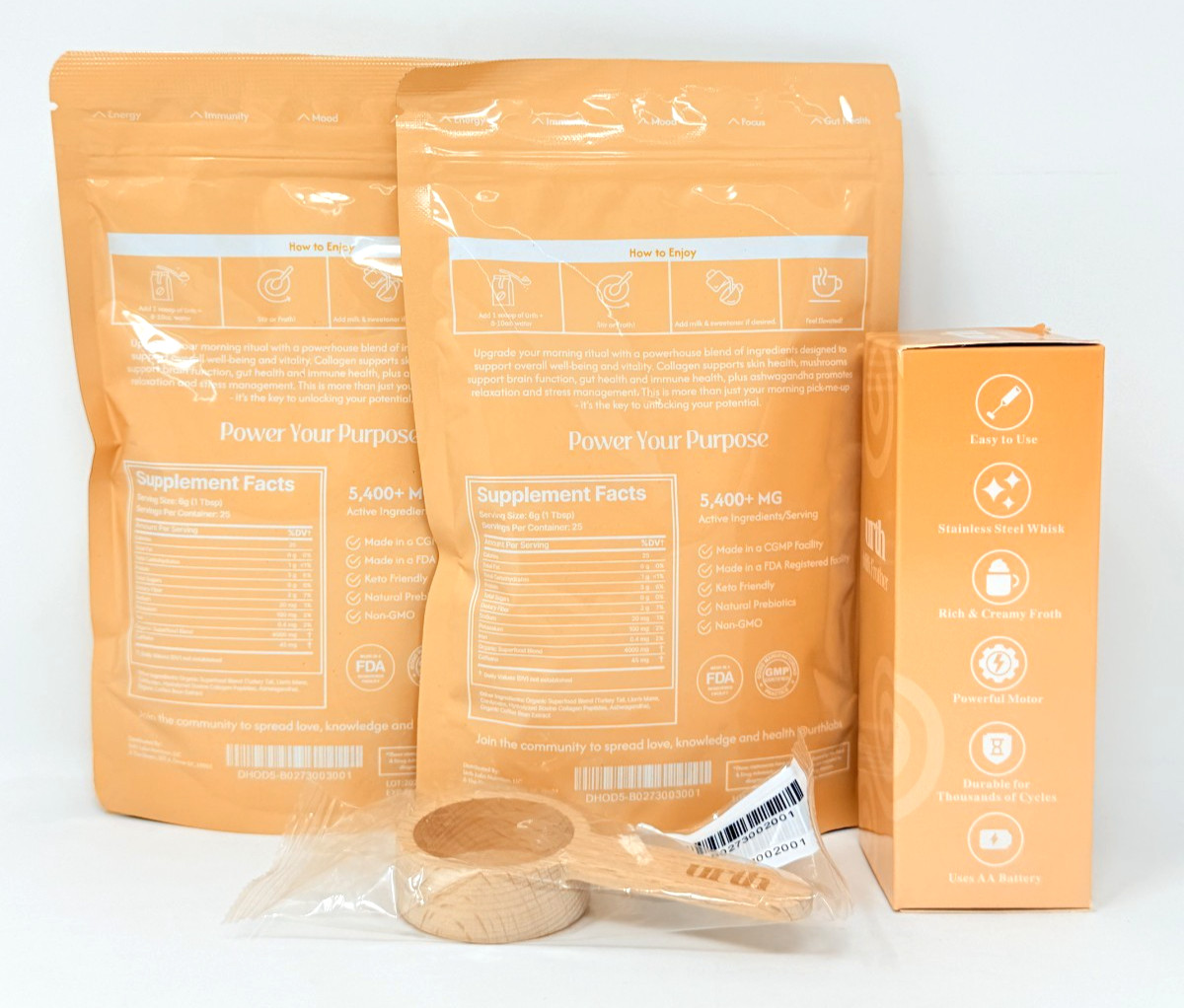 Urth Superfood Brew Coffee w/ Collagen Mushrooms & Ashwagandha 2 Pack + Frother