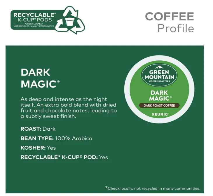 Green Mountain Coffee Roasters Dark Magic Dark Roast Coffee K-Cup Pods, 96 Count