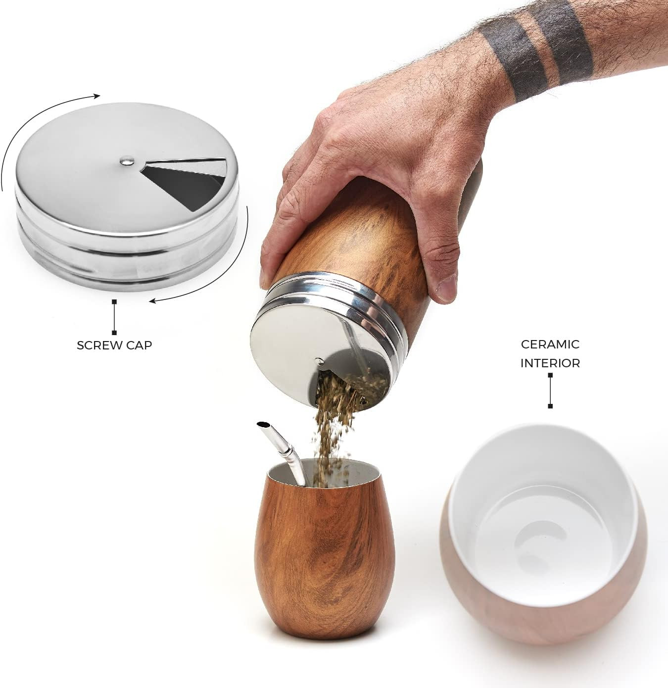 Complete Yerba Mate Set – Modern Mate Gourd, Thermal Flask, Yerba Container, Bom