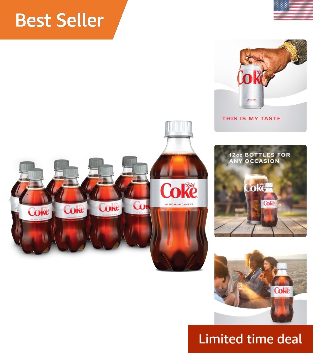 Diet Coke Soda Soft Drink – 12 fl oz Bottles, Sugar-Free, 8 Pack, Allergen-Free