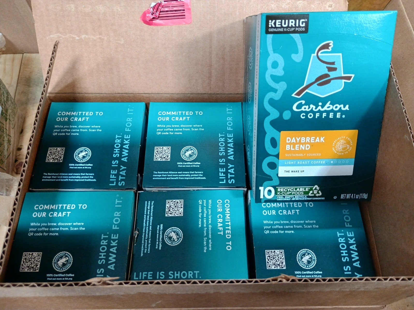 Caribou Daybreak Blend Light Roast Coffee K Cup Pods 60 Count Case Date 09-2026