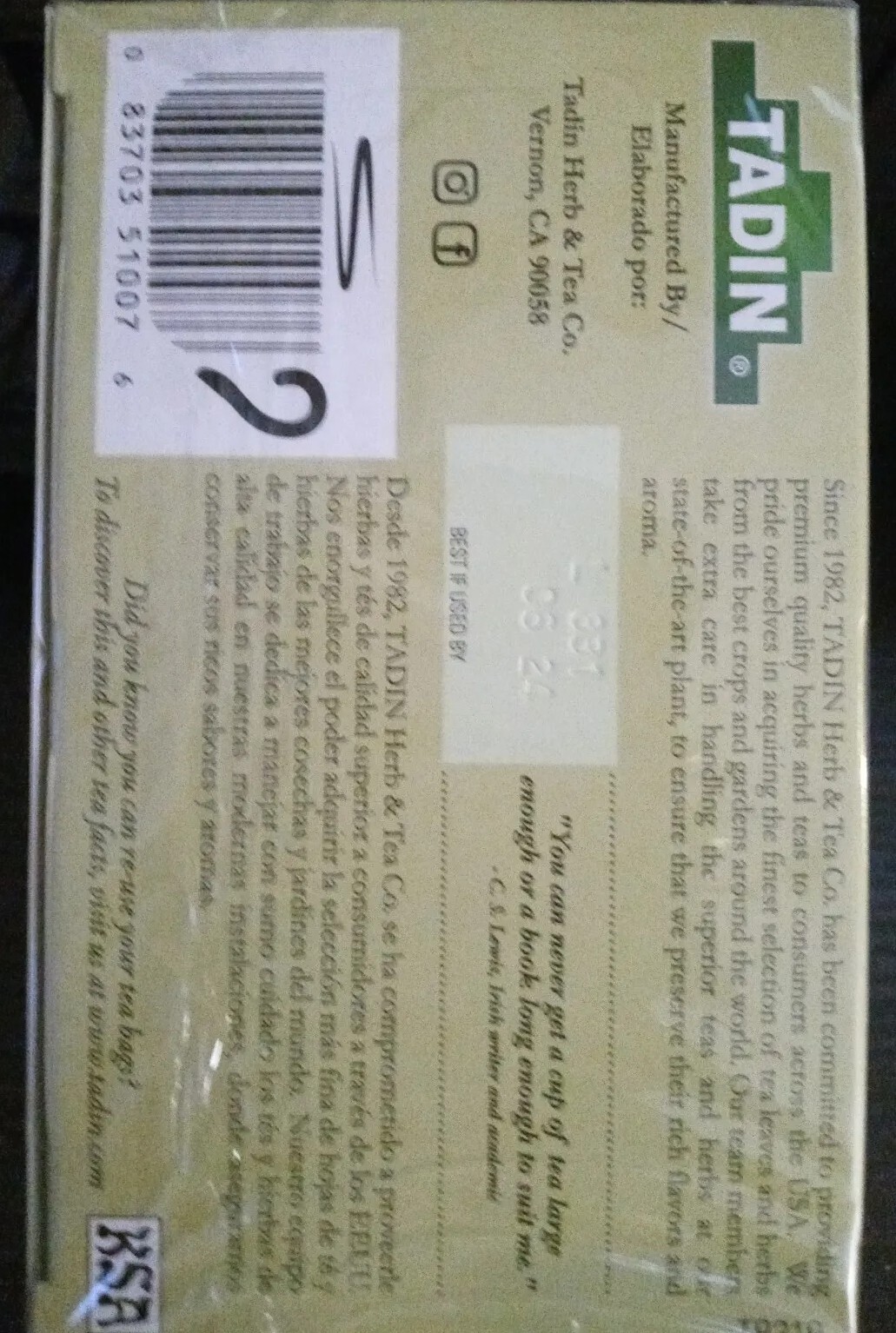 Tadin aloe vera & cactus tea_ 24 bags