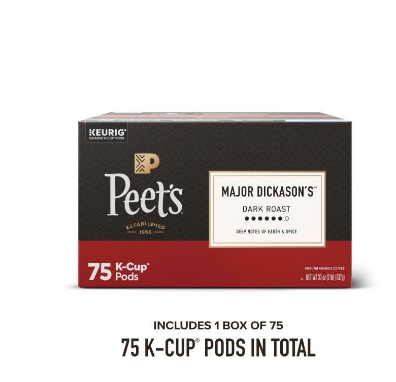Peet’s Coffee Major Dickason’s Blend Premium Dark Roast K-Cup Coffee Pods, 75