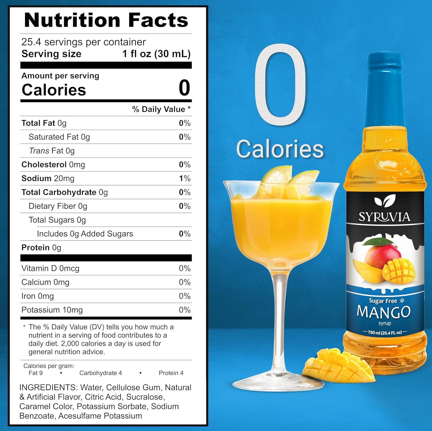 Syruvia Sugar Free Mango Syrup 25.4 fl oz, for Coffee, Desserts, & More