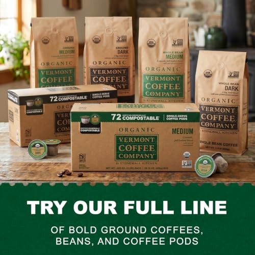 Vermont Coffee Organic Medium Roast Compostable Coffee Pods, 10 Count, K-Cup Com