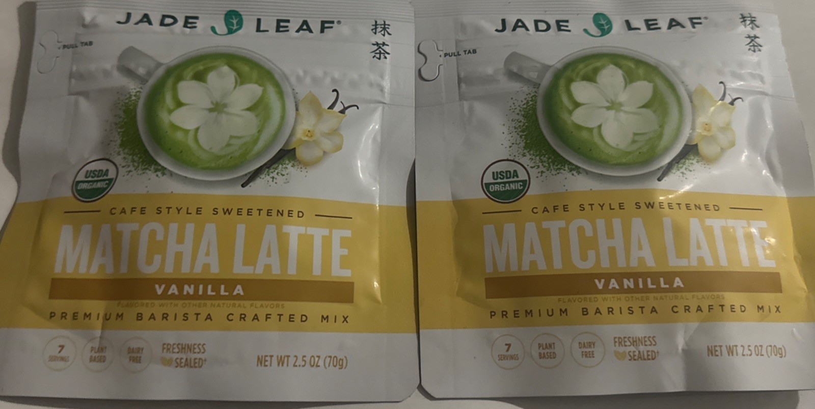 NEW (2) Jade Leaf VANILLA MATCHA LATTE Organic Cafe Mix 2.5 Oz Dairy Free Plant