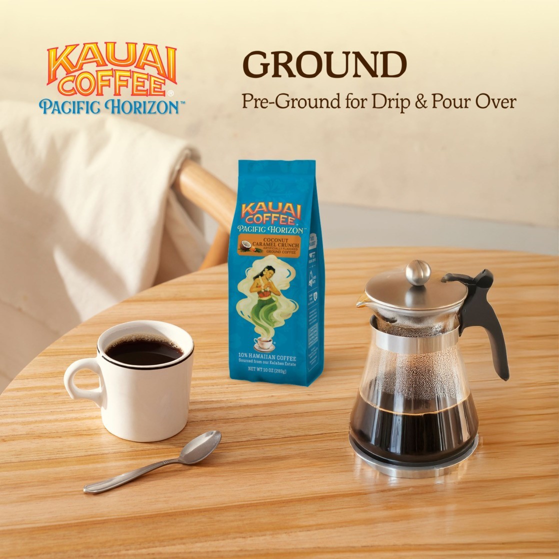 Kauai Coffee Coconut Caramel Crunch Medium Roast Arabica Ground Coffee bag 10 oz