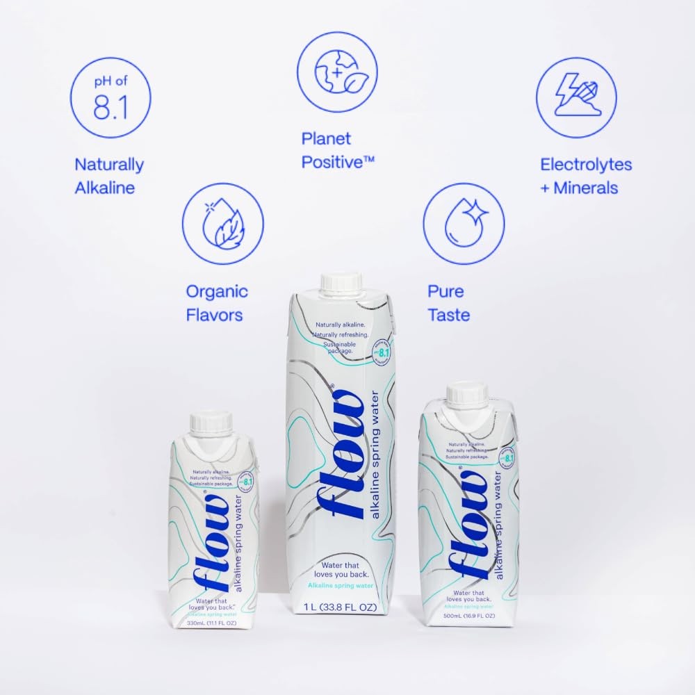 Flow Alkaline Spring Water, 100% Naturally Alkaline,1L 33.8 Fl Oz (Pack of 6)