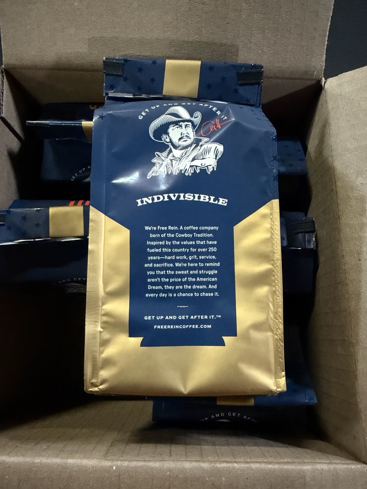 Box Of Free Rein Indivisible Medium Roast 6/12 Oz 100% Arabica Ground Coffee