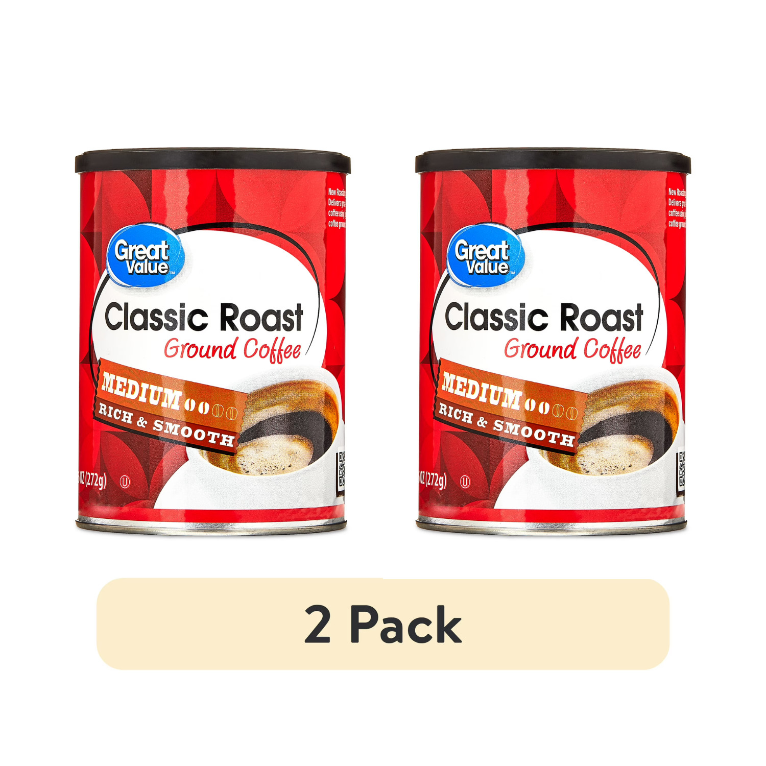 2-Pack Great Value Classic Roast Ground Naturally Caffeinated Coffee 9.6oz