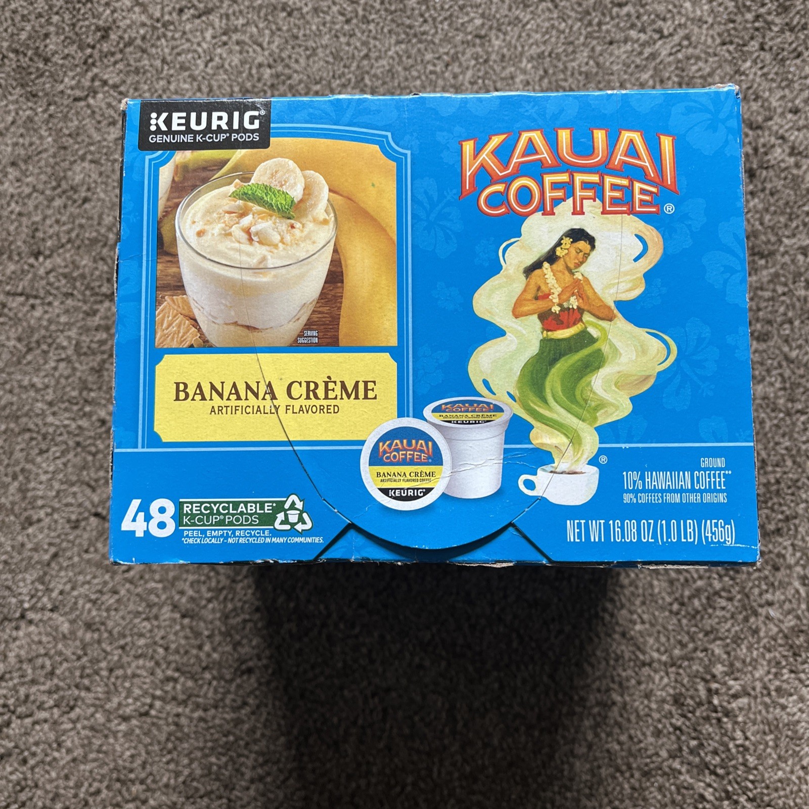 Kauai Coffee Banana Crème K-Cups For Keurig 10% Hawaiian Coffee 48 Pods. New