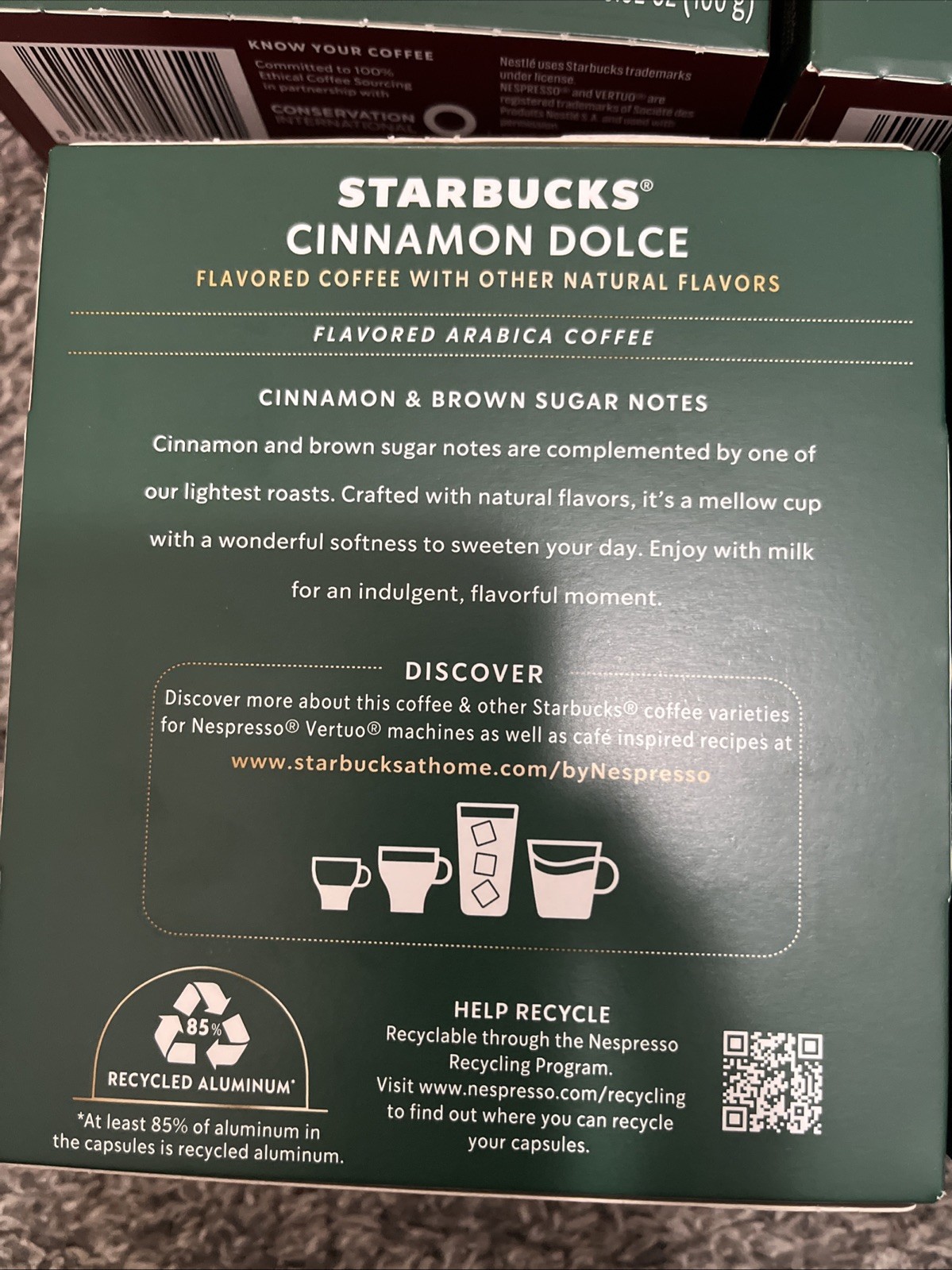 64 ct Nespresso Pods Starbucks Cinnamon Dolce Roast Coffee Vertuo Capsules LOT