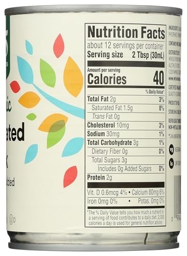 Organic Evaporated Milk 12 oz USDA Organic Vitamin D Non-GMO Kosher For Baking