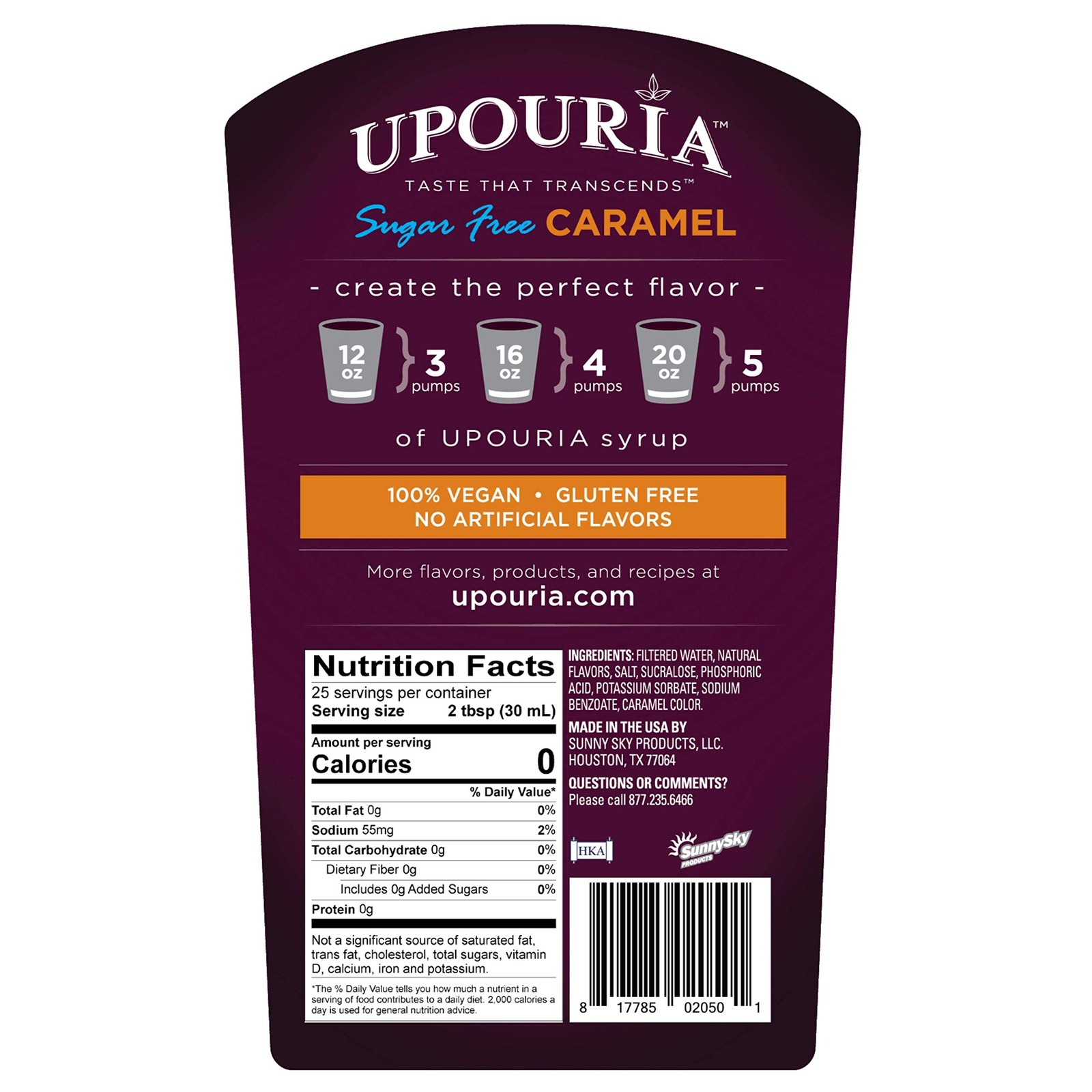 Upouria Sugar-Free Caramel Coffee Syrup Flavoring, 100 Vegan, Gluten-Free, Ko…