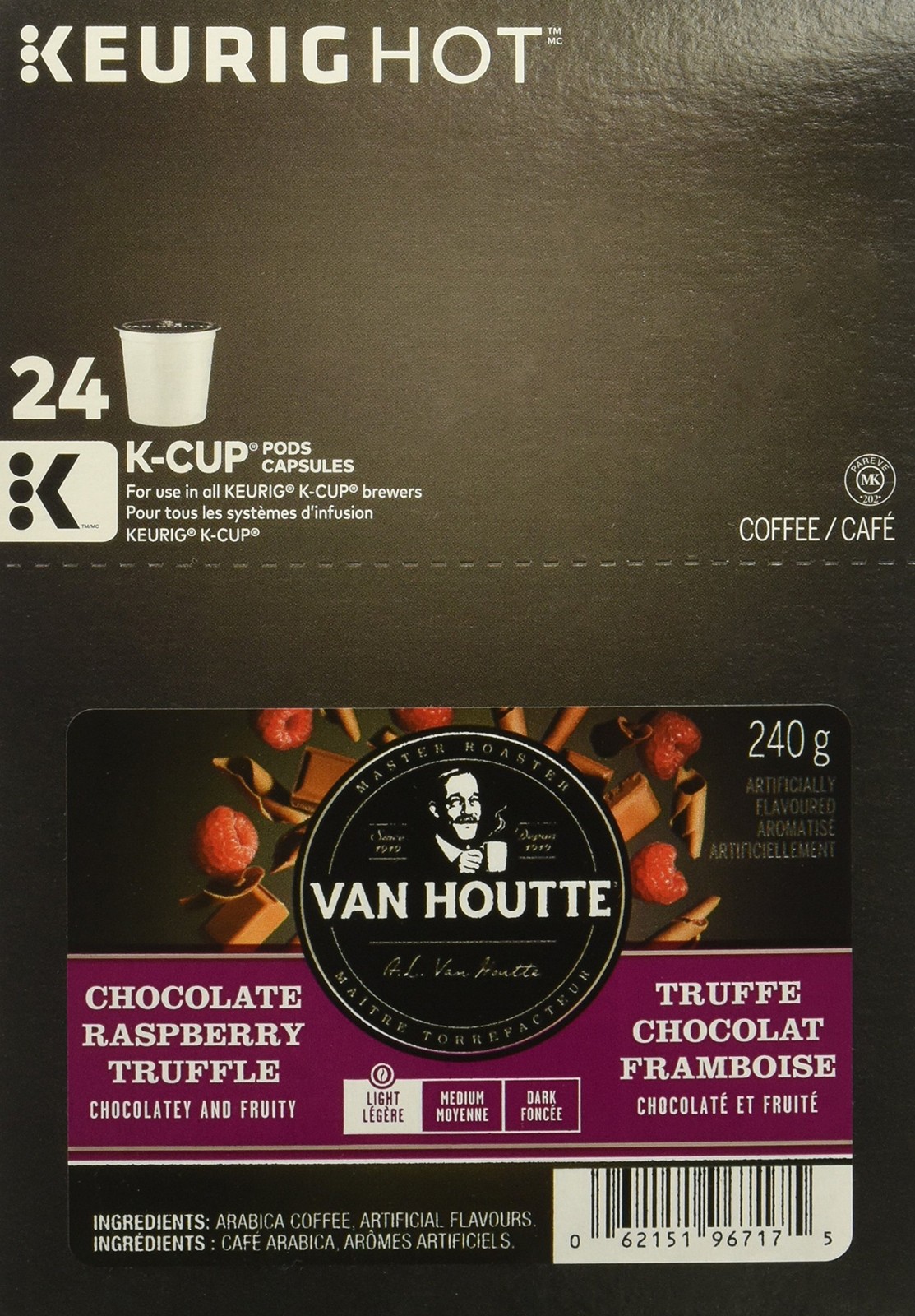 Van Houtte, Raspberry Chocolate Truffle, Single-Serve Keurig K-Cup Pods, Light R