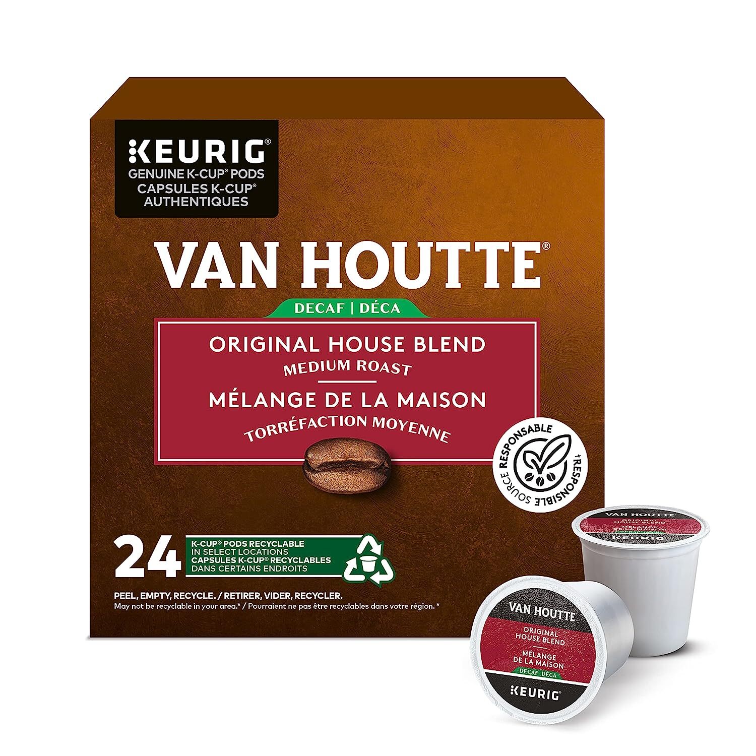 Van Houtte DECAF House Blend Coffee 24 to 144 Keurig K cups Pick Any Size
