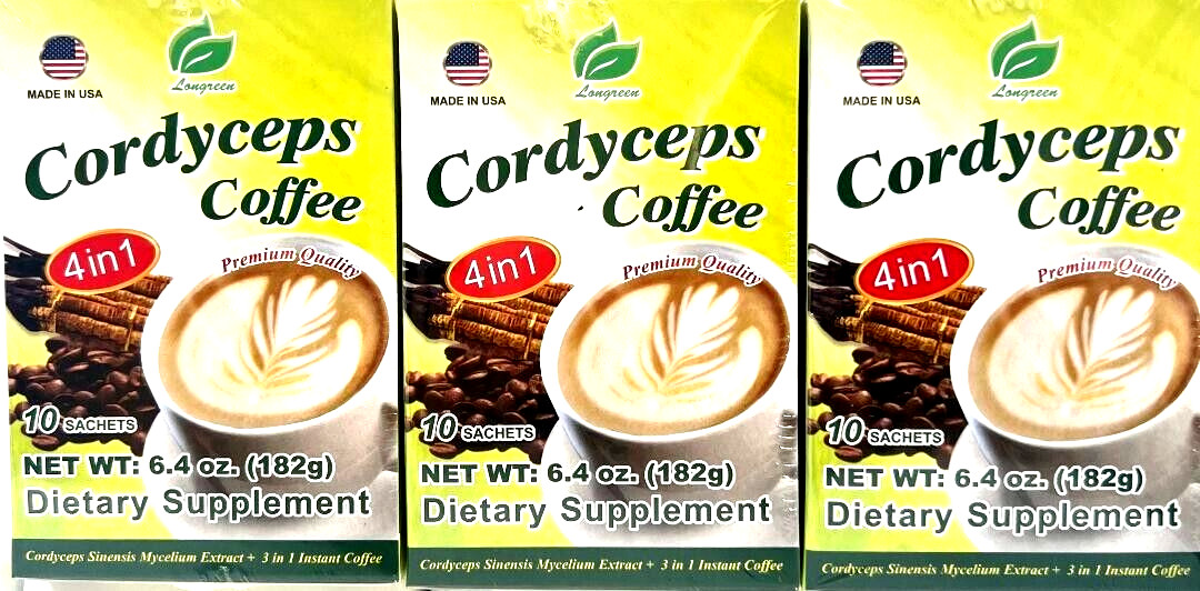 Longreen 4-In-1 Premium Quality Cordyceps Coffee 10 Sachets x 25g ( Pack of 3 )