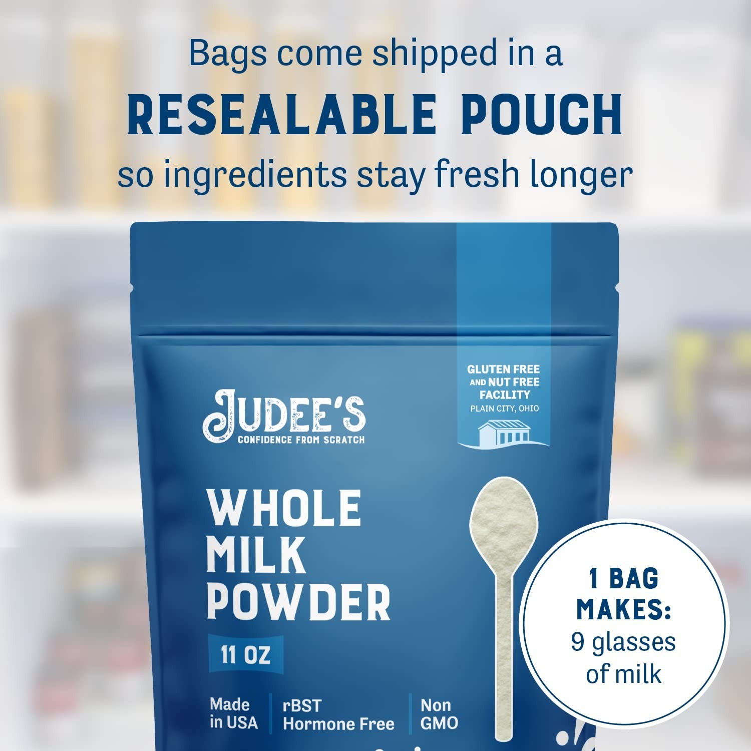 Judee’s Gluten Free Whole Milk Powder – Creamy Instant Milk Powder for Baking Pa
