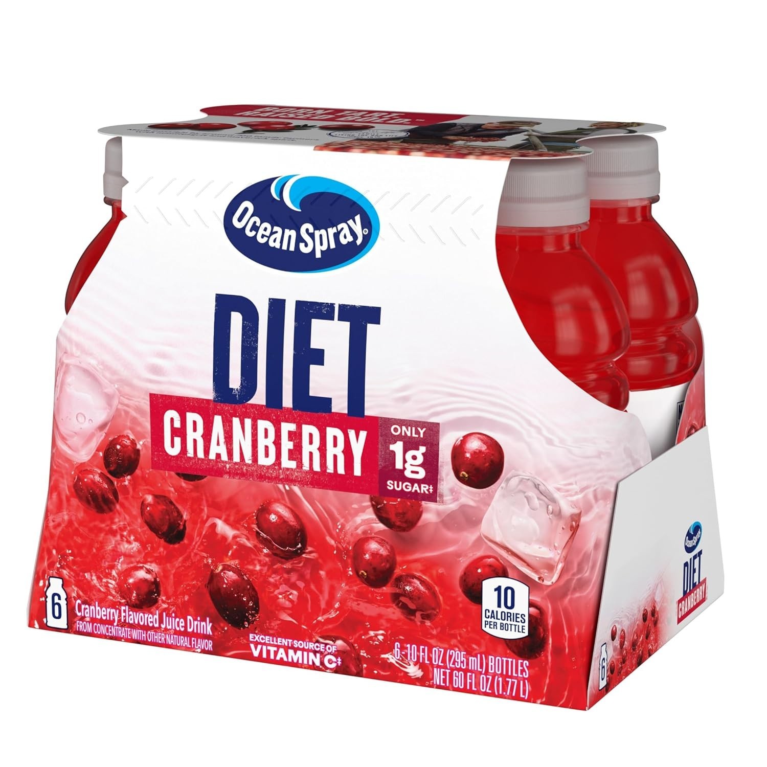 Diet Cranberry Juice Drink Pack of 6 – 10 Fl Oz Bottles, Guilt-Free Refreshment