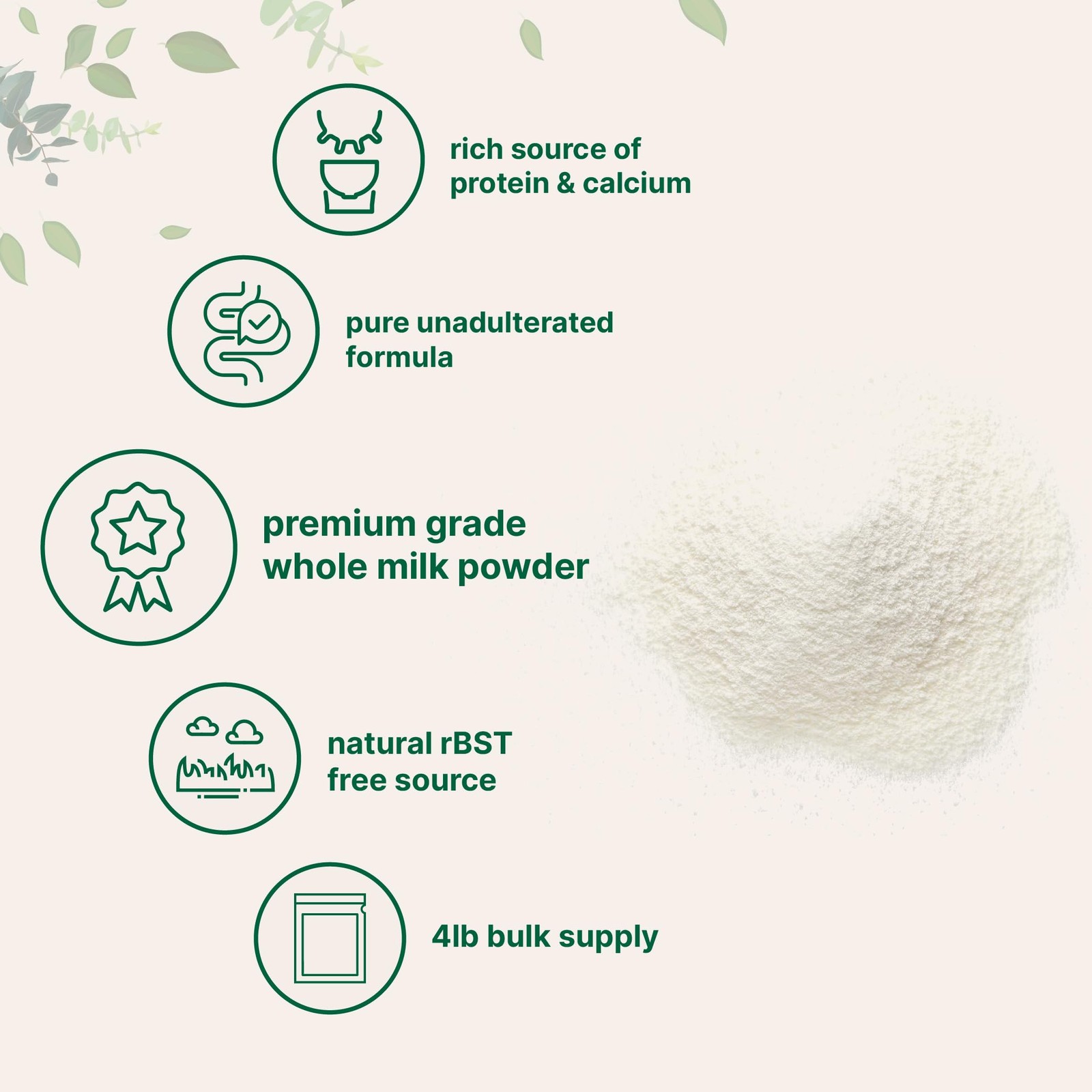 Whole Milk Powder 4lbs Non-GMO rBST Free Protein Rich for Baking