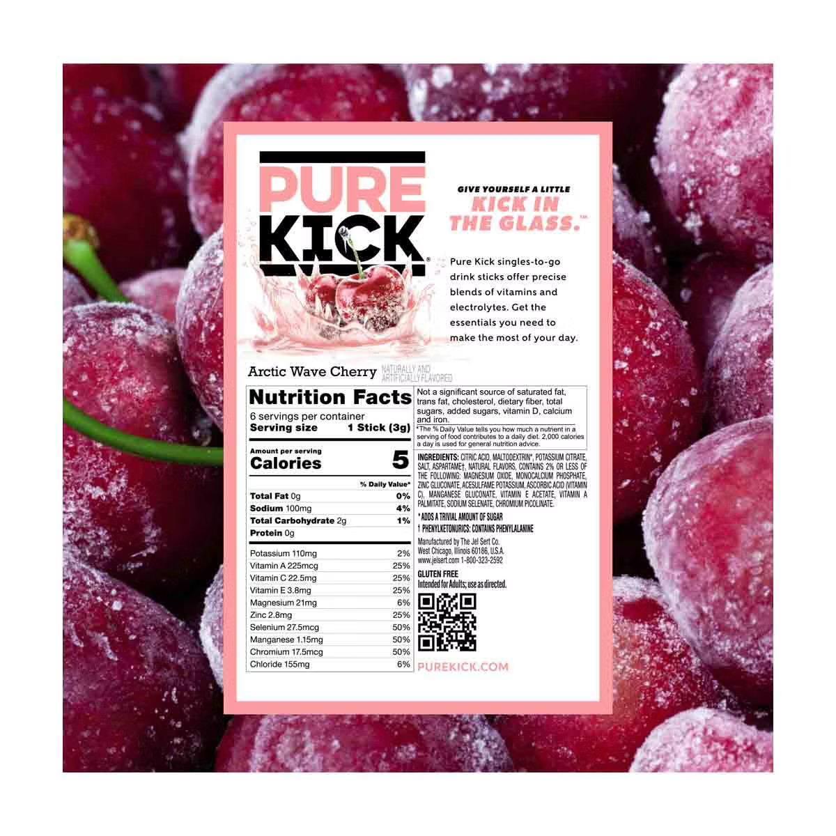 Pure Kick Hydrate Electrolyte Drink Mix Arctic Wave Cherry 36 Sticks 6 Boxes