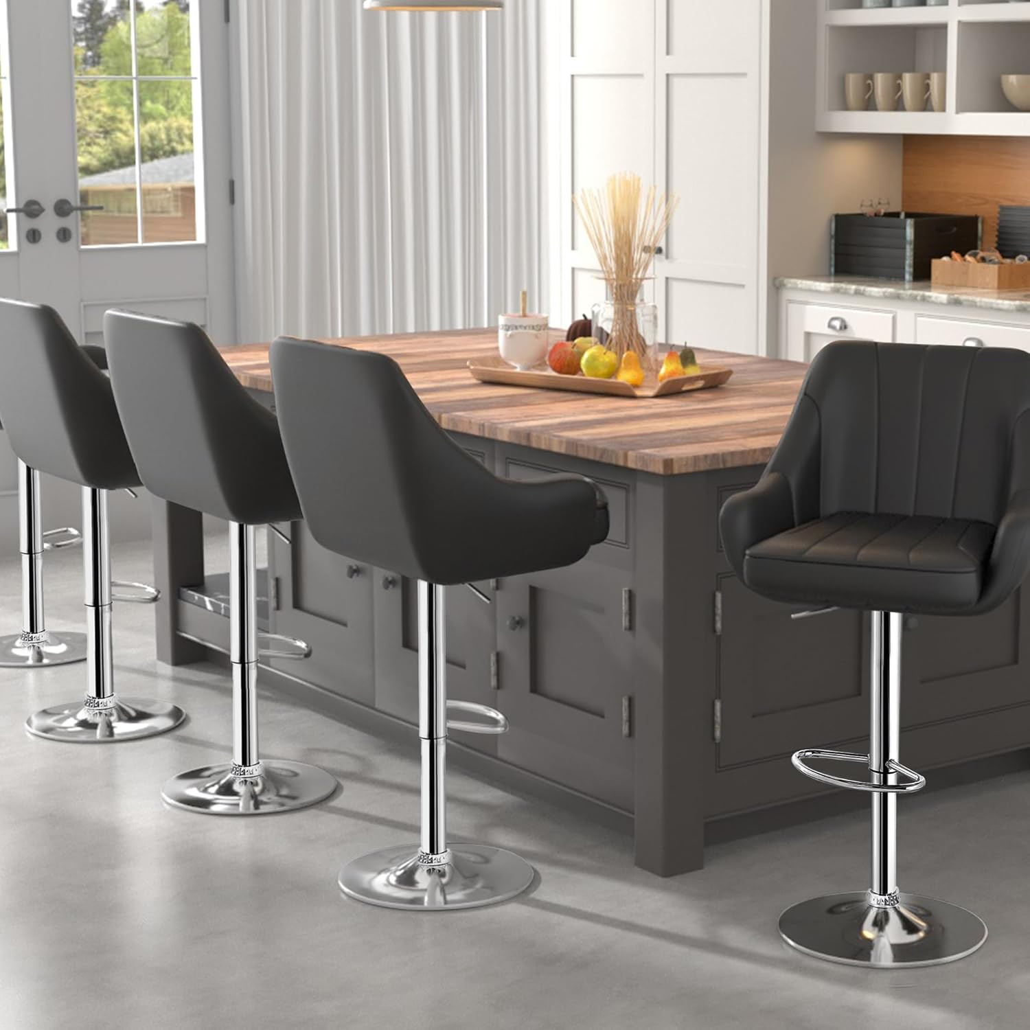 Bar Stools Set of 2, Adjustable Barstools, Counter Height Stools with Back an…
