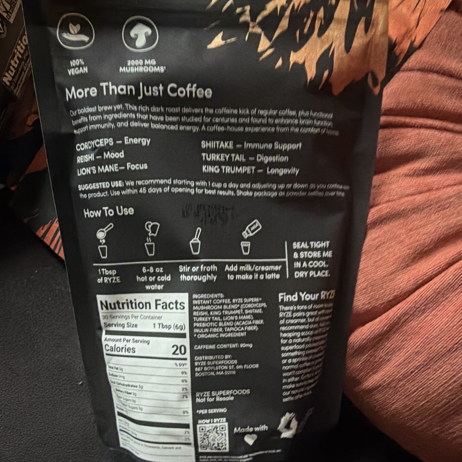 Lot of 3! RYZE Mushroom Coffee Rich & Robust Dark Roast Ground, Organic, 6.3 oz